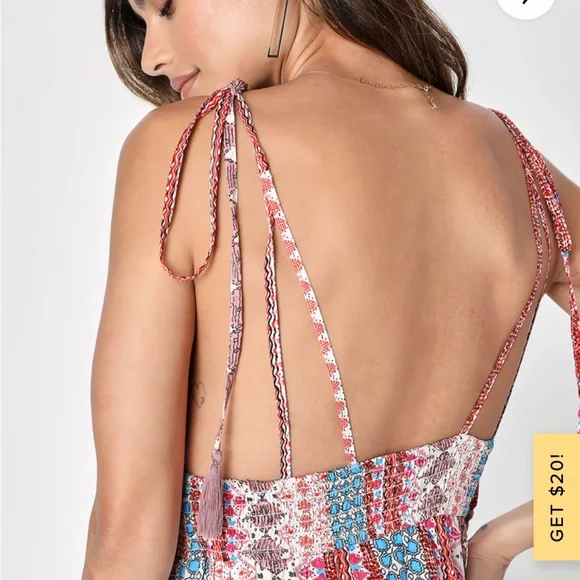 Maxin and Relaxin blue multi print sleeveless tie strap maxi dress. - Picture 7 of 15